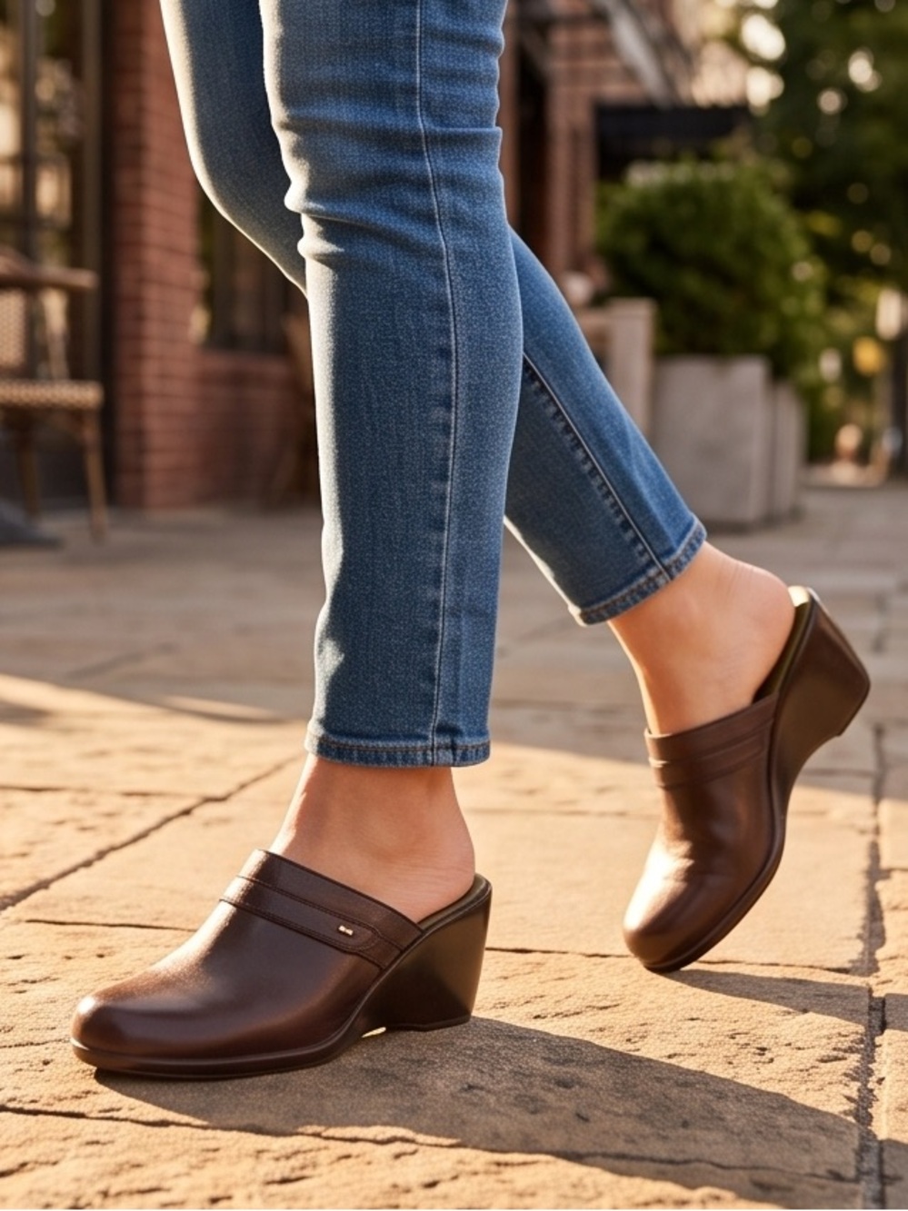 Vintage TOMMY HILFIGER Brown Leather Mule Clog Slide Wedge Heel